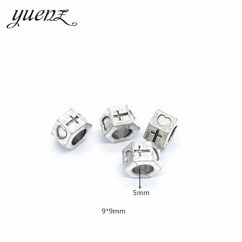 Alloy Beads Round Shape Cross Heart-shaped Charm Tibetan Silver Diy Beads for European Bracelet Jewelry Making R162