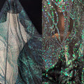 Wholesale Shining Silver Powder Spraying Glued Glitter Green Water Wave Foil Glitter Lace Mesh Tulle Fabrics for Women Dress