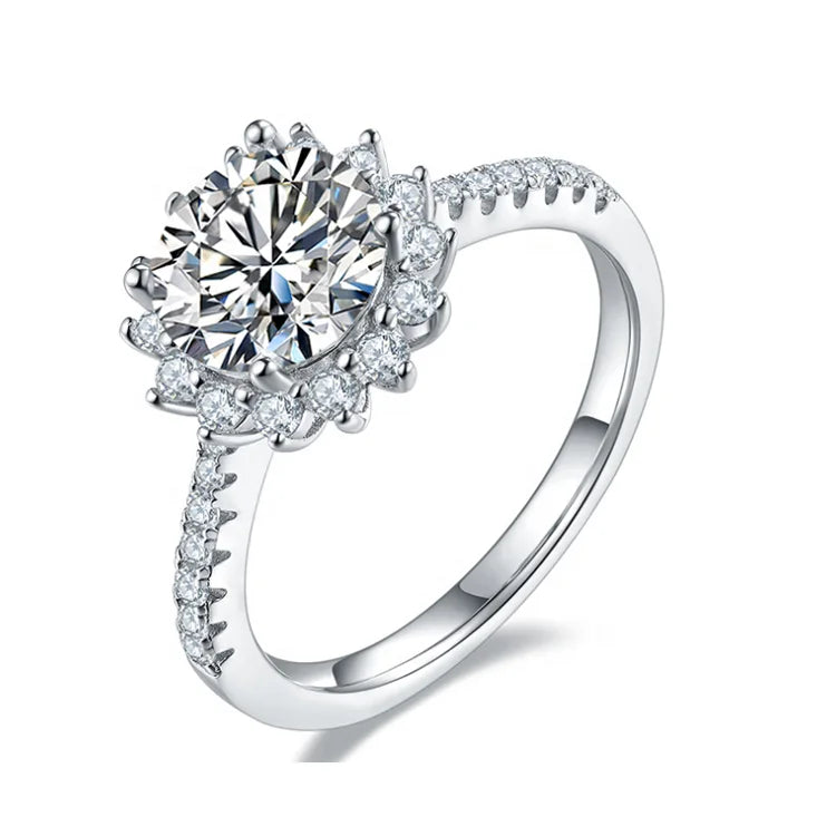 Customized 14k 18k Solid Gold Ring 2ct 8mm Round Diamond Cut D White VVS Moissanite Diamond Engagement Ring