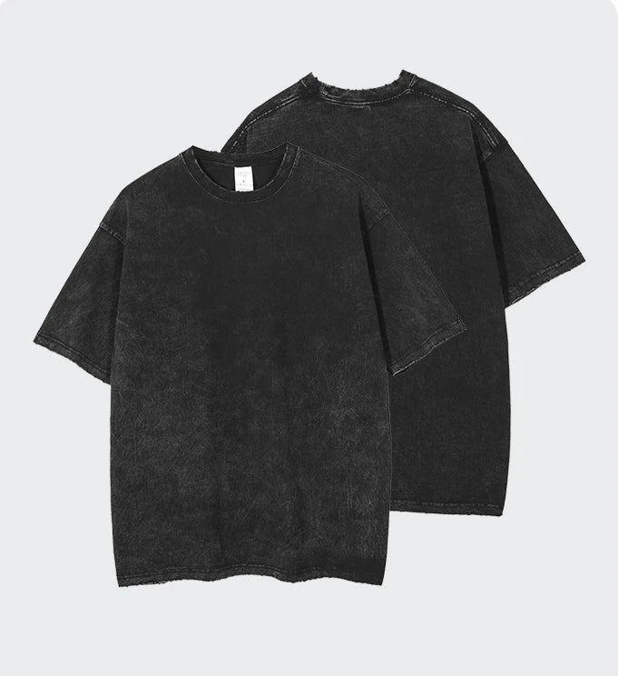 Custom logo Heavy Oversized Tshirt Black Mens T-shirt Distressed 100% Cotton Plain Tee Thick Blank Vintage Wash Tshirt