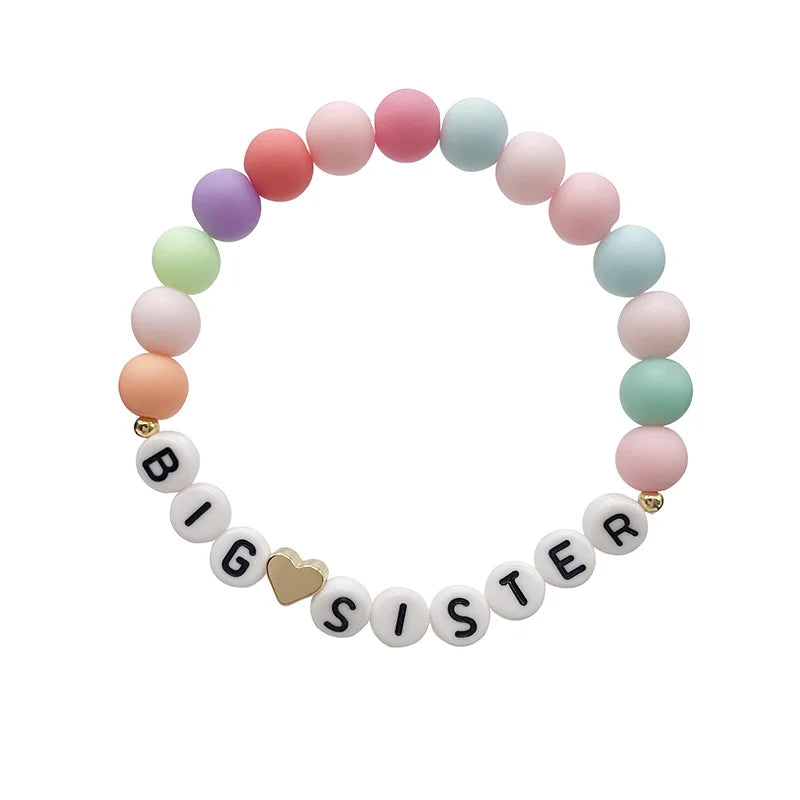 Cute Colorful Heart Letter Beaded Bracelet Handmade Big Sister Letter Statement Colorful Bead Bracelet for Women