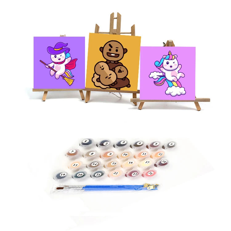 20x20cm Children DIY Painting by Numbers Cartoon Girl Paint by Number Handpainted Kids Painting Artwork Gift with Frame Kits Art
