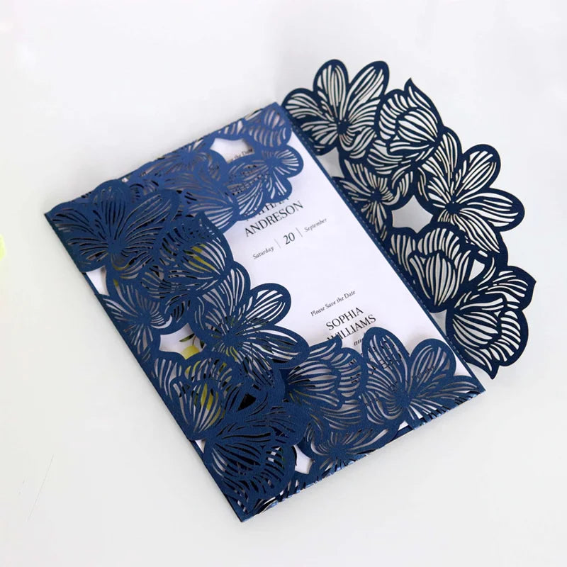 Wholesale Four-sided  Petal Laser Cut Fold Envelope Style Wedding Invitation Cards