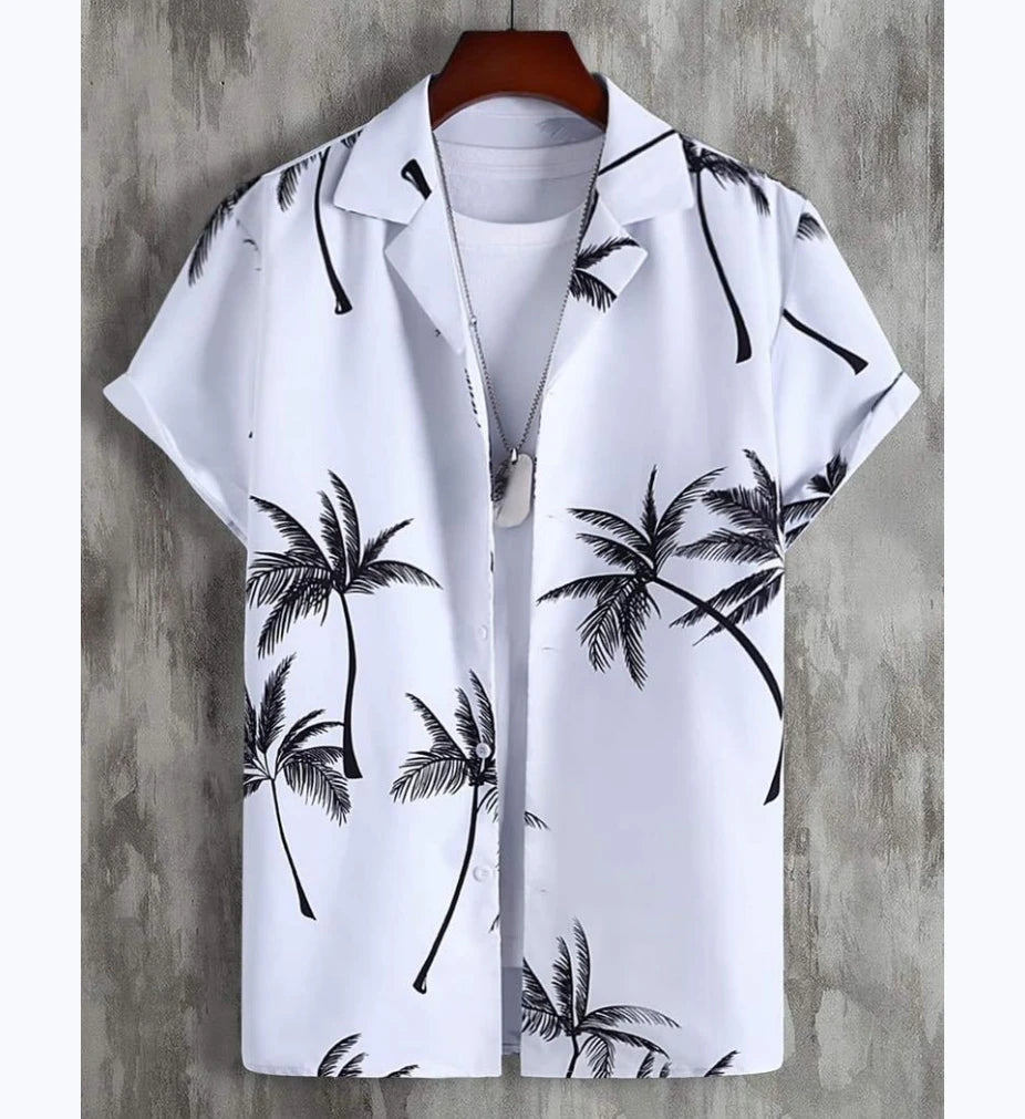 Customized Summer Men's Casual Shirt Short Sleeve Striped Printed Design Polyester Broadcloth Fabric Breathable & Eco-Friendly MegaBDM