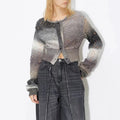 Women Spring New Fashion Round Neck Casual Drop Shoulder Contrast Color Hollow Out Wool Blend Short Sweater Cardigan