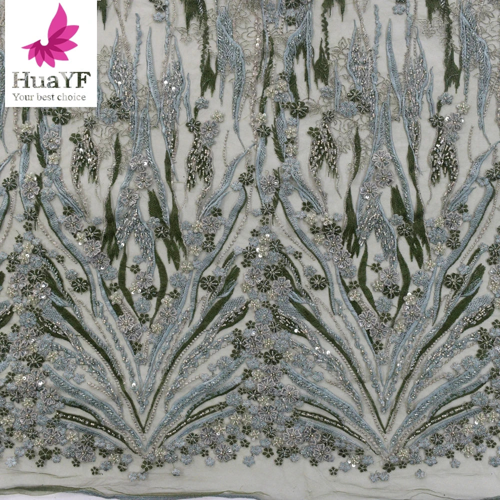 2020 New Arrival Hand Beaded Embroidery Lace African Bridal Lace Beaded Bridal Laces With Sequins  HY1429-2