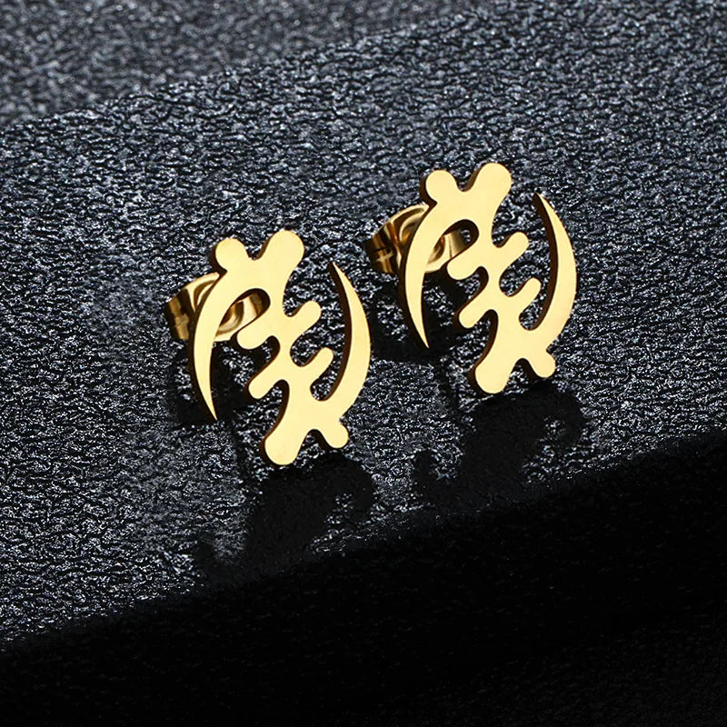 Stainless Steel Adinkra Gye Nyame Stud Earrings Popular Gold Plated African Ghana Ethnic Symbol Statement Earrings Jewelry