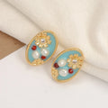 Luxury Freshwater Pearl Flower Stud Earrings Oil Painting Texture Enamel Silver Needle Trendy Brass Zircon Jewelry for Parties