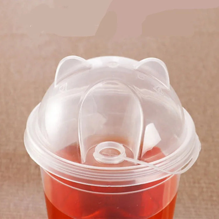 Bear Dome Lid Disposable Injection 90mm Lids Plastic Bubble Cup Lids Food Grade PP Material With Stopper Linked