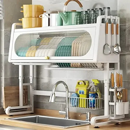 Eco-Friendly Metal Over the Counter Dish Rack Over the Sink Dish Drying Rack Large Kitchen Sink Shelf Multifunction Tools