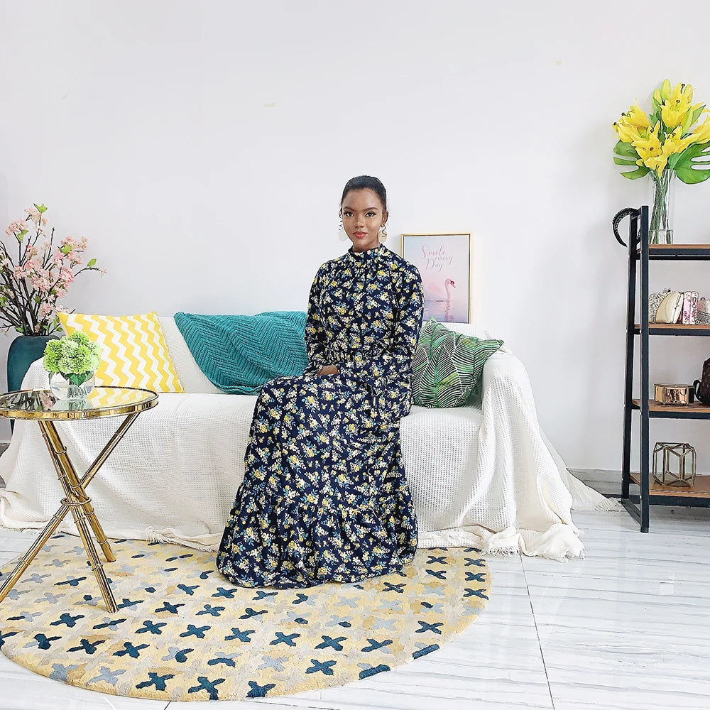 Newest Muslim Embroidery Dress Maxi Islamic Clothing Loose Women Abaya Dress