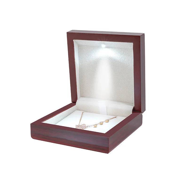 Factory Wooden LED Lights Luxurious Jewelry Box Packaging Wooden Ring Box LED Wood Ring Box with Led Light