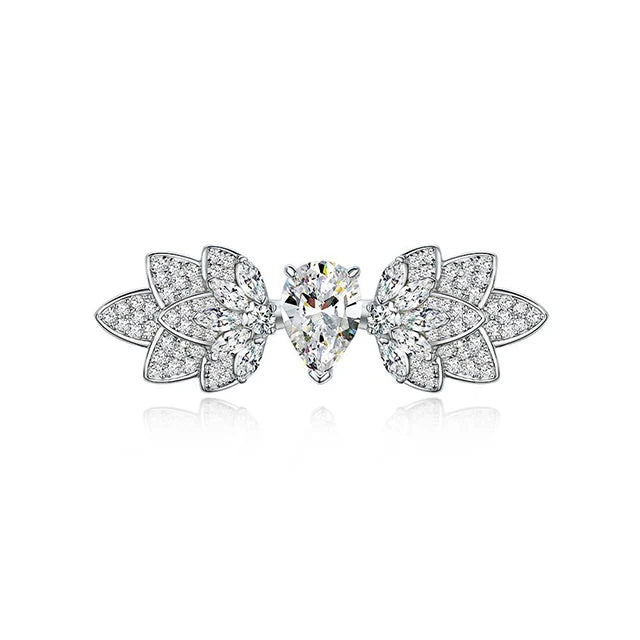 925 Sterling Silver Rhodium Plated Cubic Zirconia CZ Ice Silver Leaf Ring for Women