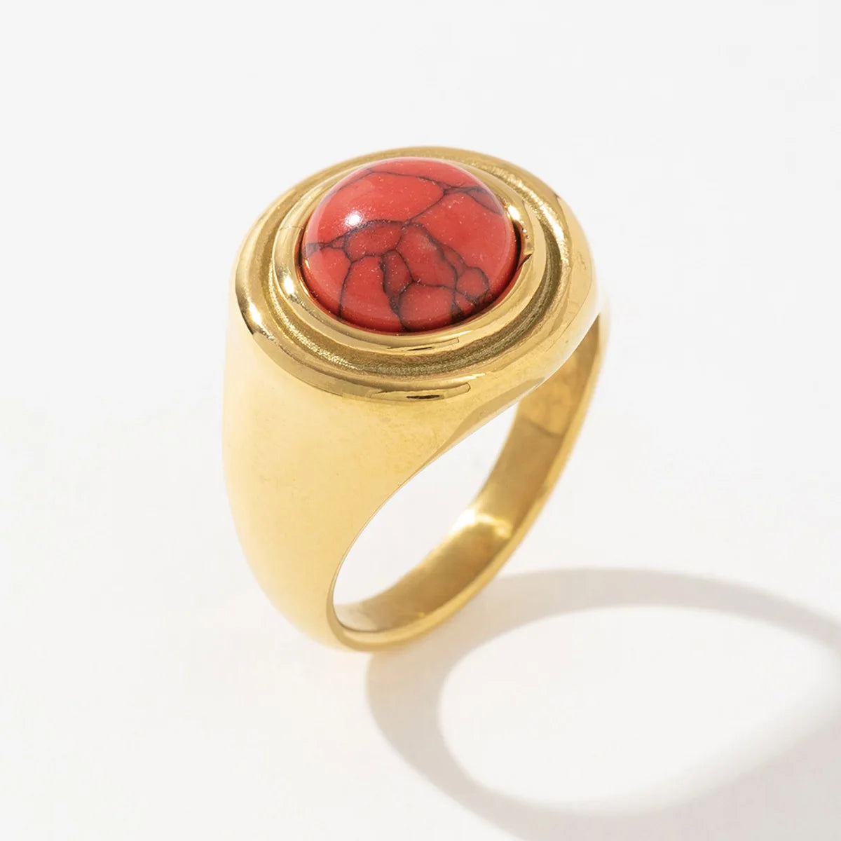 Wholesale Hot Selling Chunky Stainless Steel 18K Gold Natural Red Stone Ring