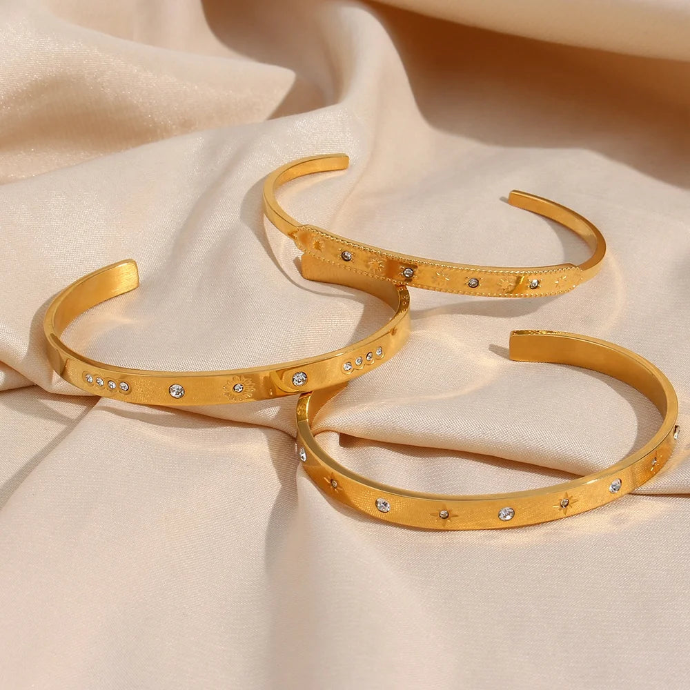 Summer 2024 Stainless Steel Cuff Bangle Custom Personalized 18K Gold Plated Bracelet Women Jewelry