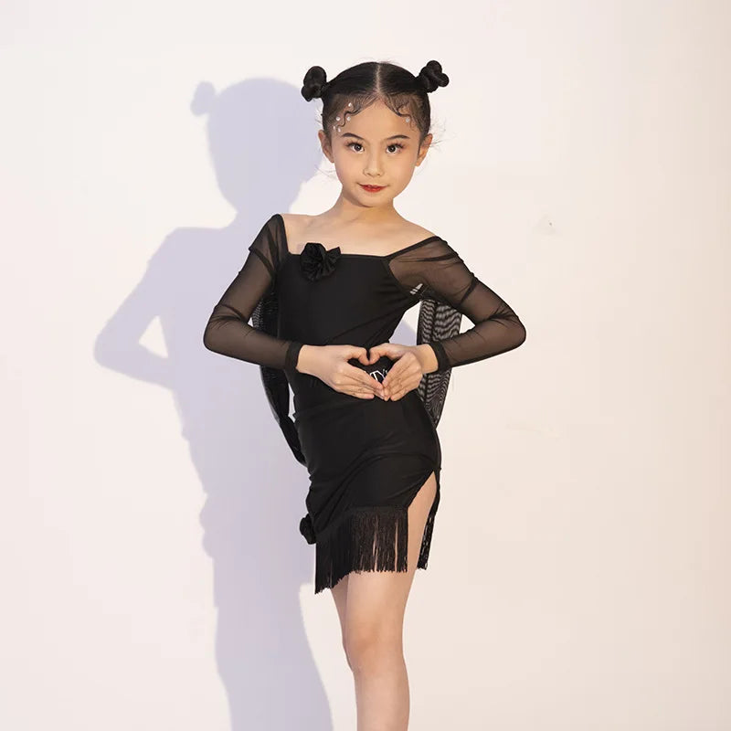 GTY Latin Dance Dress Advanced Sense 2023 New Summer Girls Practice Performance Children Separate Suit