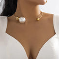 Gold Plated Luxury One Layer Pearl Collar Choker Necklace Vintage Big Pearl Choker Necklaces Women