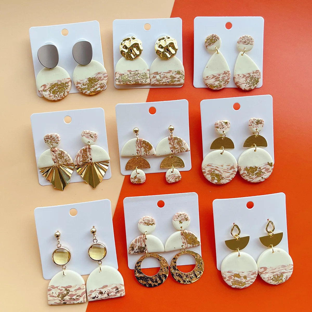 Stylish Fashion Jewelry Women Boho Earings Abstract Beach Poly Clay Alloy Handmade Round Disk Polymer Clay Earrings Accessories