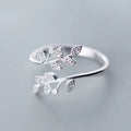 Fashion Elegant Adjustable Size Rings Silver Color Leaf Open Ring Leaf Shaped Hollow Wide Band Open Rings for Women