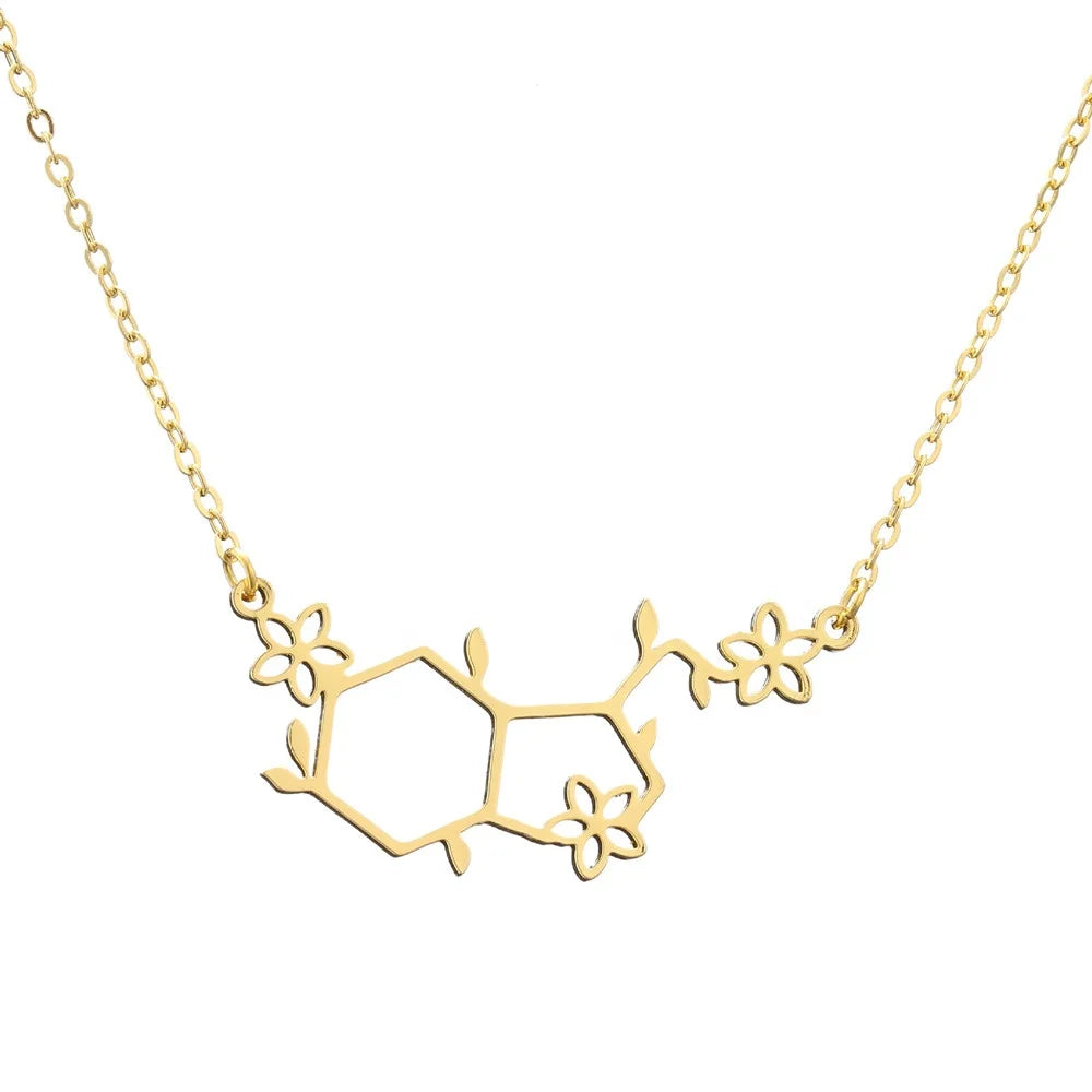 BASQUESUN Stainless Steel Floral Serotonin Molecule Necklace with Flowers Gift  Friend Teacher Daughter Jewellery