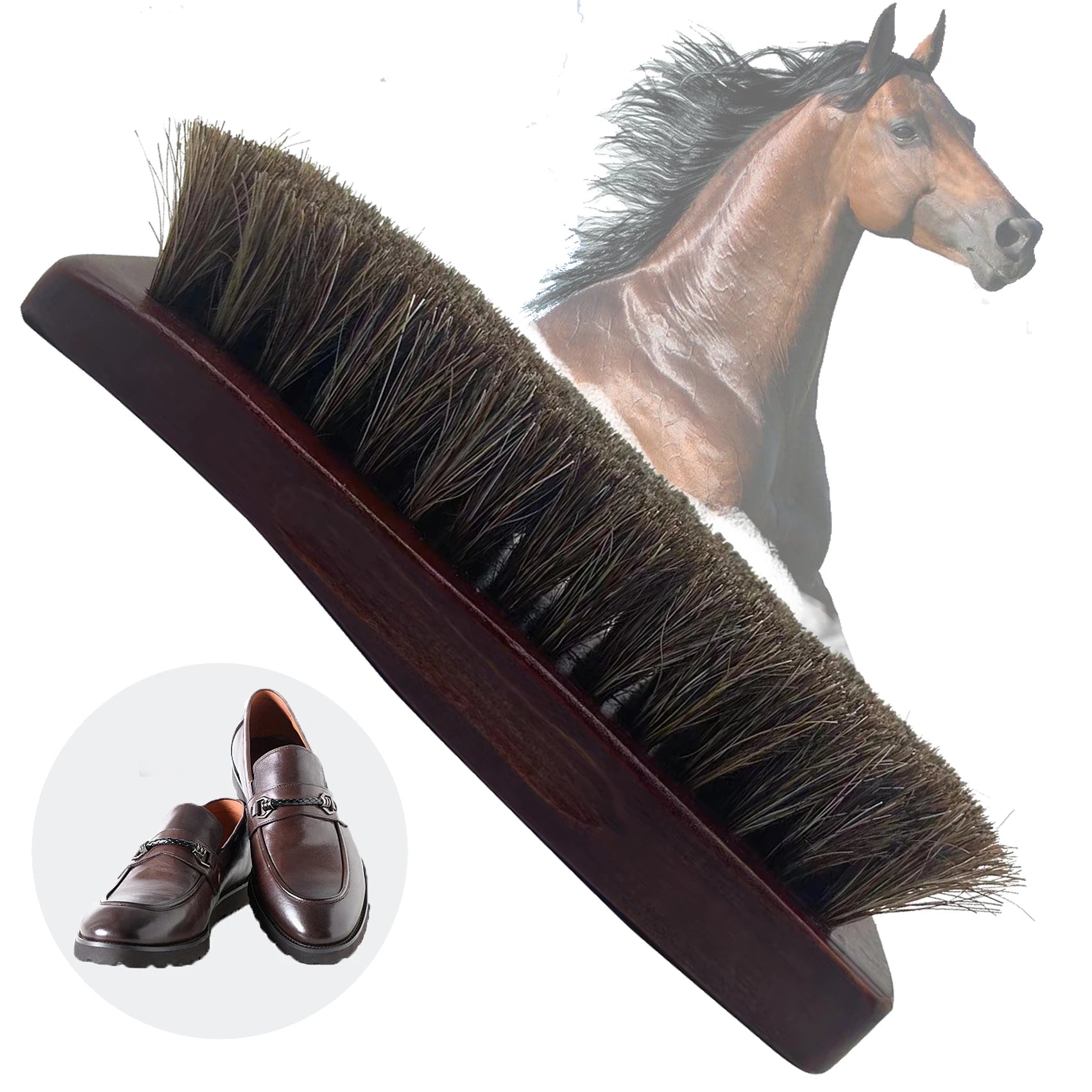 Factory Wholesale  Customize DIY Brown Solid Wood Boat Shaped Horsehair Environmentally Friendly Soft Brush Shoe Cleaning Brush