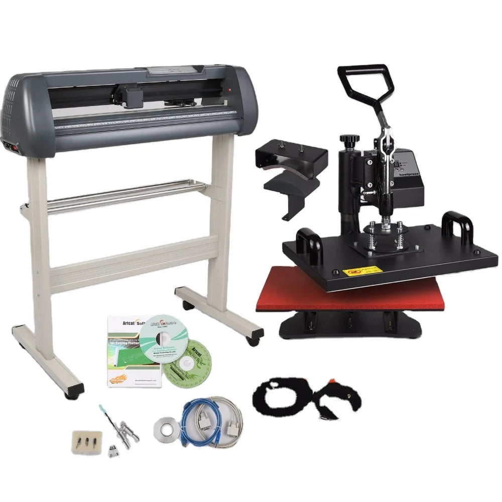 5 in 1 Digital Heat Press & 34\" Vinyl Cutter Machine with Artcut Software Automatic Electric Driven Transfer