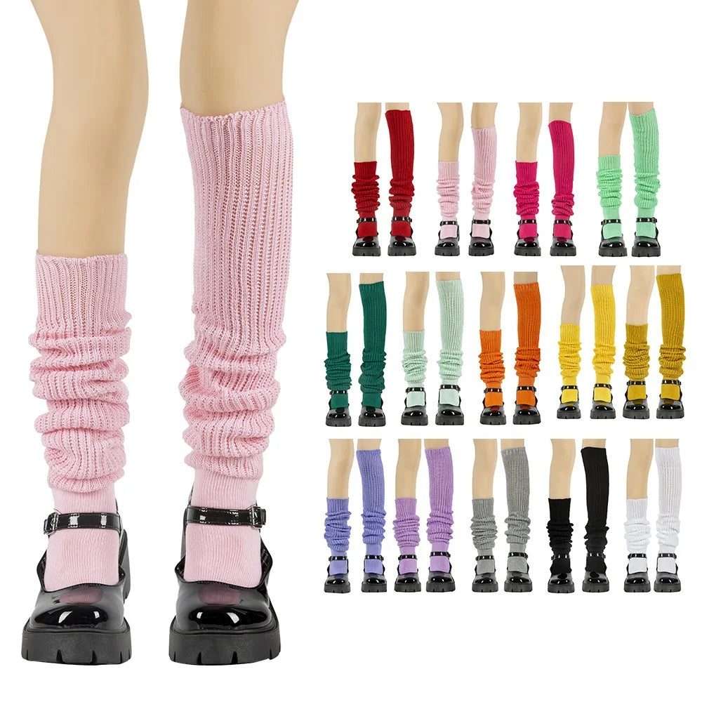 Wholesale Colored Loose Knitted Slouchy Slouch Socks Extra Long Stacked Scrunchy Socks for Women