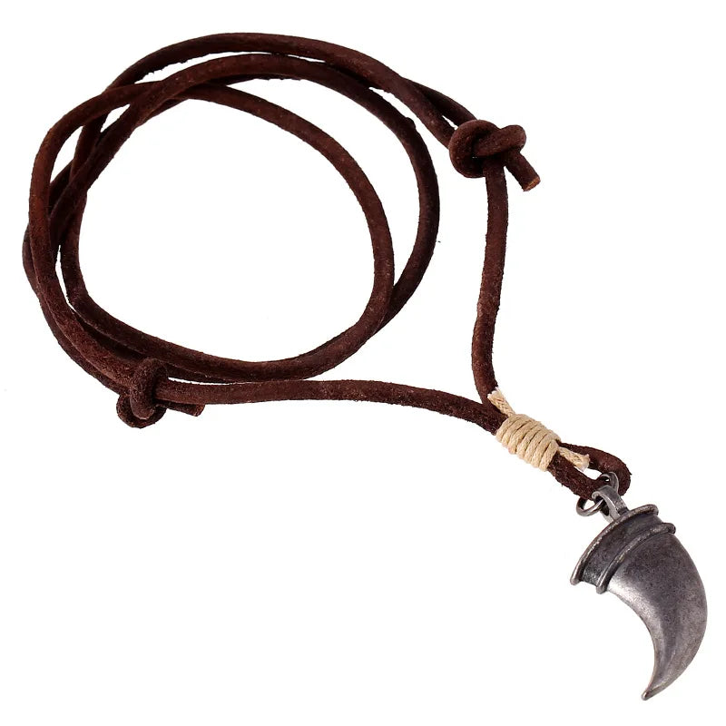 Adjustable Size Men's Necklace with Ox Horn Pendant and Leather Chain Wholesale Personality Accessories for Anniversary Jewelry