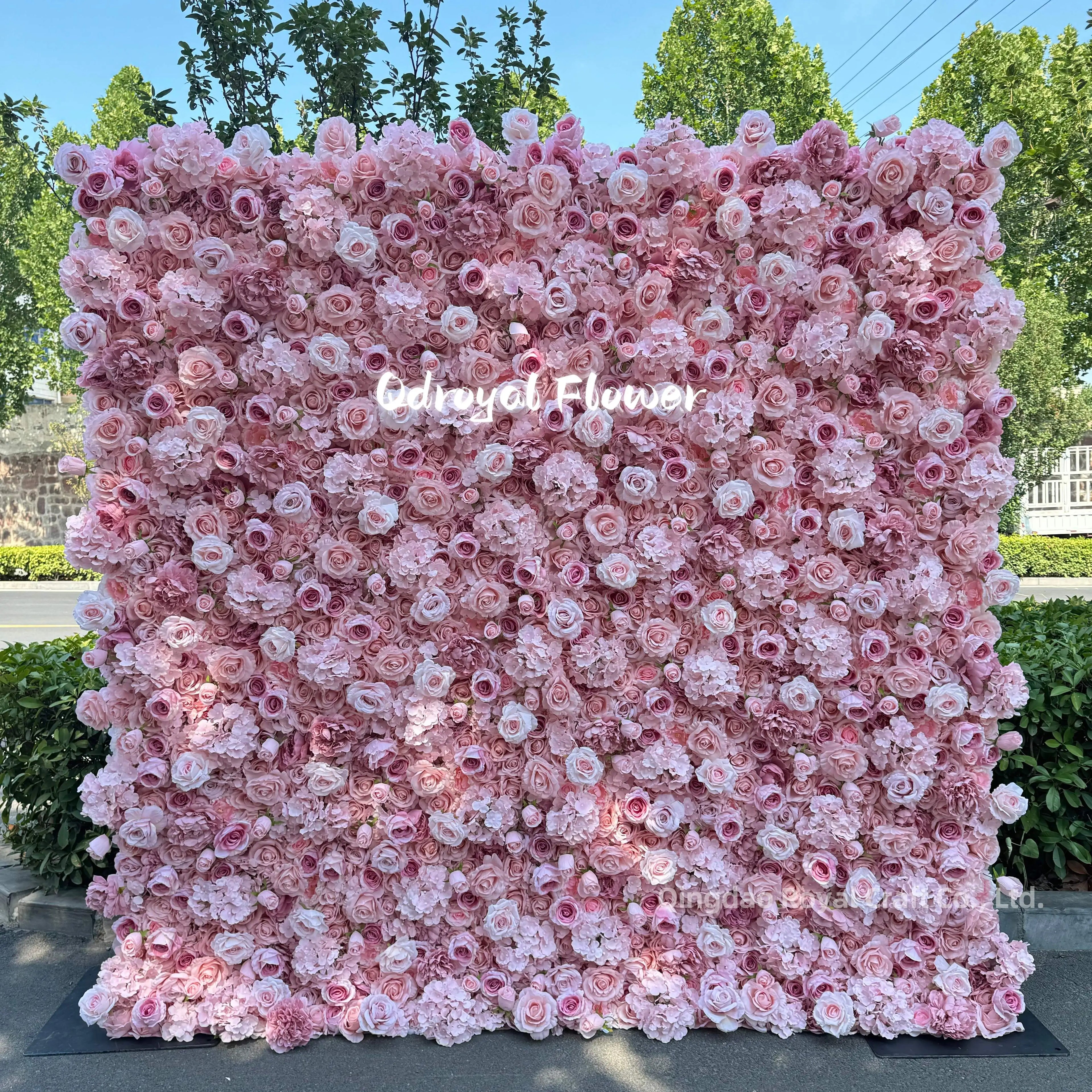 Hot Selling Fabric Cloth Base Artificial Rose Hydrangea Peony Wedding Background Flower Wall Backdrop for Wedding Decor