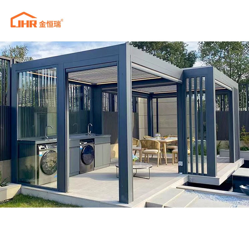 Modern Waterproof Bioclimatic Pergola System 3x3 3x4 4x6 Gazebo Outdoor Aluminium Motorized Louvers Roof Pergola