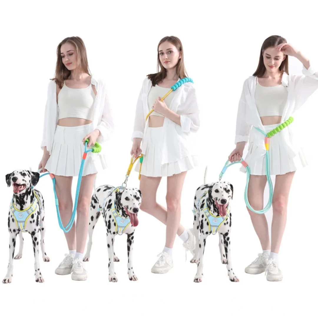 Adjustable Dog Leash with Hand-Free Waist Belt & Chest Strap Pet Walking Running & Jogging Rope Dog Accessories Lace Decoration
