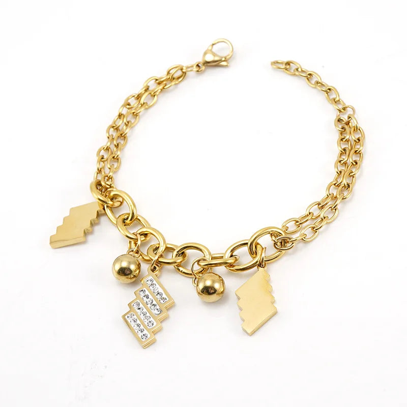 Non Tarnish Women's PVD 18K Gold Plated Stainless Steel Star Bracelet Geometric Zircon Jewelry Waterproof