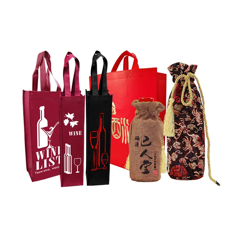 Personalized Eco-Friendly Durable 80gsm Non Woven Silk Screen Printed Wine Gift Packaging Bags Custom Logo Multi-Color Options