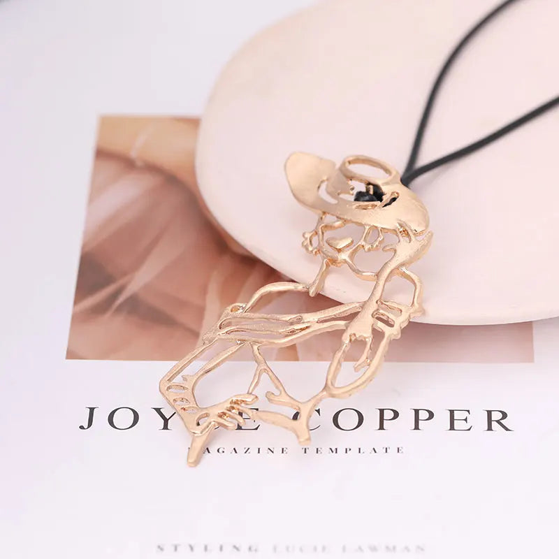 TongLing European Vintage Hollow Women Pendant Individual Unique Long Sweater Gold Plated Necklace for Girl