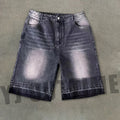 Men's High Waist Vintage Five Point Custom Design Denim Shorts Breathable Summer Baggy Style With Canvas Fabric Varsity Collar
