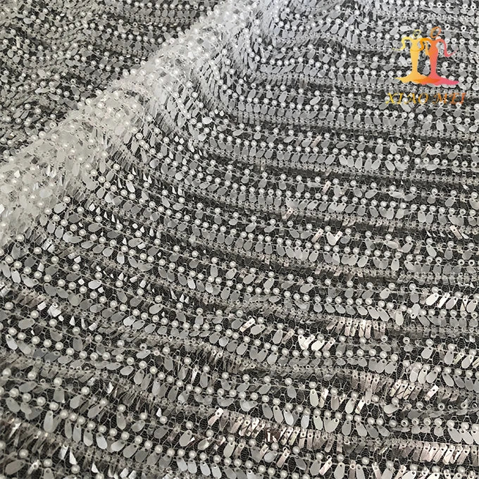 High End 100% Polyester Luxury Lace Heavy Beads & Sequins Bridal Tulle Lace Fabric XM-BF0736