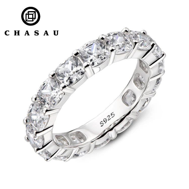 Fashion Women Jewelry Cz 4mm Cubic Ring Zircon 925 Sterling Silver Cushion Cut Eternity Wedding Bands Tennis Ring