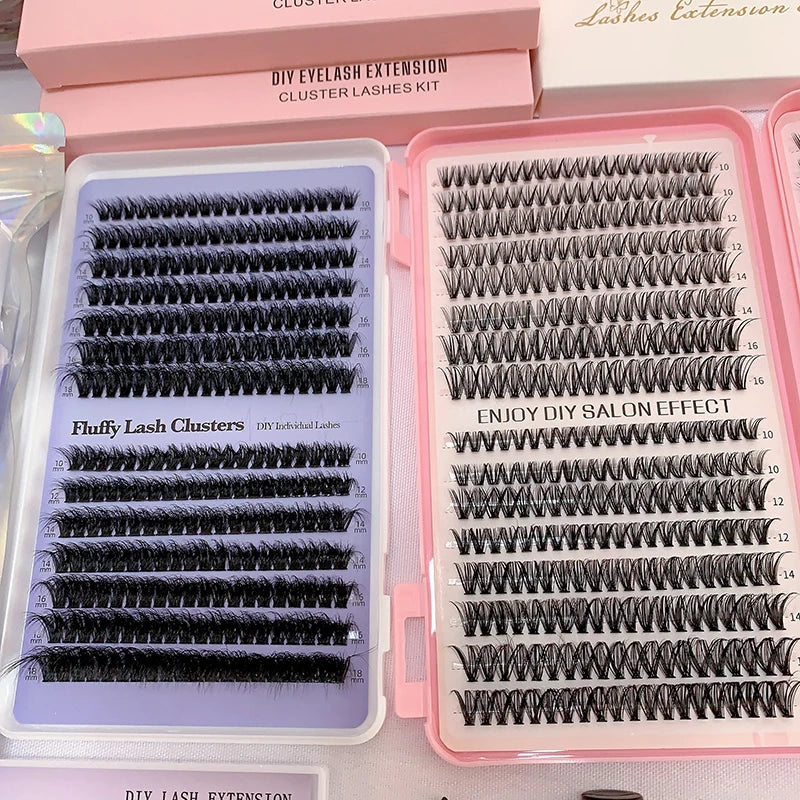 Custom Package Individual Self Adhesive DIY Fans Lashes Natural 0.07mm Pre Cut Segment DIY Cluster Lashes Kit Wholesale
