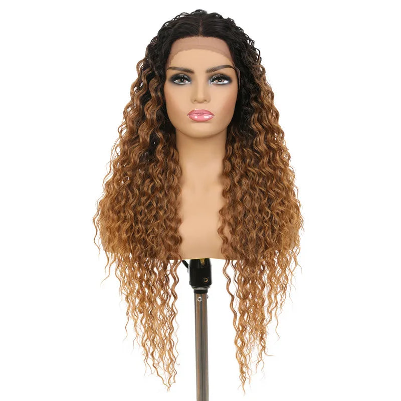 Wholesale Ombre Blonde Wig 30 Inch Long Wavy Heat Resistance Synthetic Wigs Lace Front African American Synthetic Hair Wigs