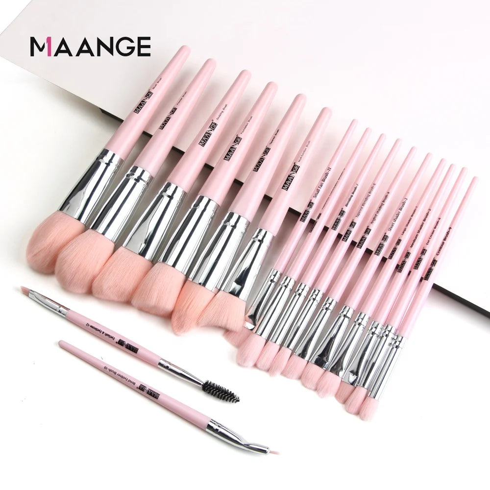 MAANGE 18pcs pink Make up Brushes Hot Selling Cosmetics Sets Premium pink Hair Makeup Brush Set