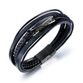 Charm Muliti Layer Braided Leather Bracelet Stainless Steel Magnetic Clasp Feather Genuine Leather Bracelet for Men Jewelry