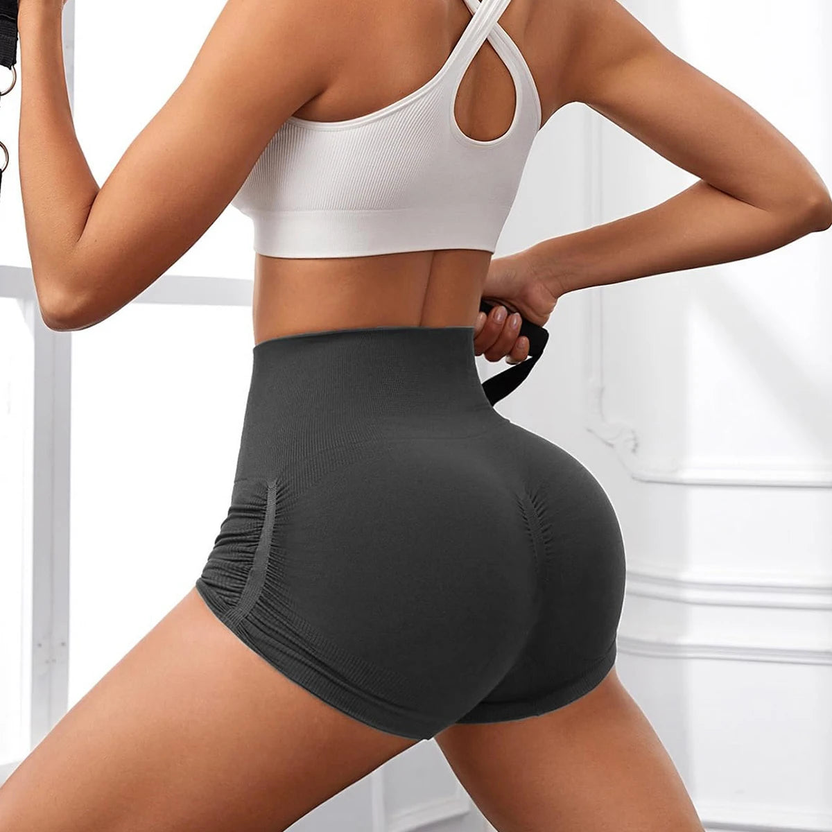 2026 Summer Peach Butt Fitness Shorts European and American Sports Wrinkle Yoga Pants High Bounce Hip Lift Pants