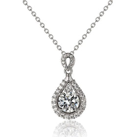 OAHLAN Fashion Jewelry 2.0ct Pear Cut VVS1 Moissanite 925 Sterling Silver Teardrop Charm Pendant Necklaces for Women Ladies Gift