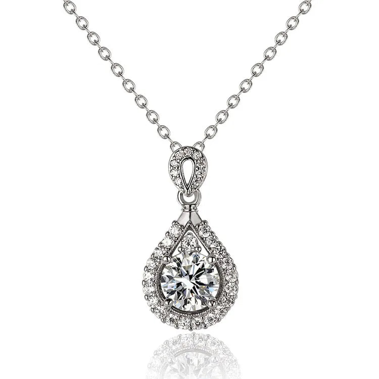 OAHLAN Fashion Jewelry 2.0ct Pear Cut VVS1 Moissanite 925 Sterling Silver Teardrop Charm Pendant Necklaces for Women Ladies Gift