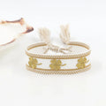Ethnic Style Webbing Embroidered GOLDEN Lucky Four-Leaf Clover Wrap Bracelet Wristband for Women