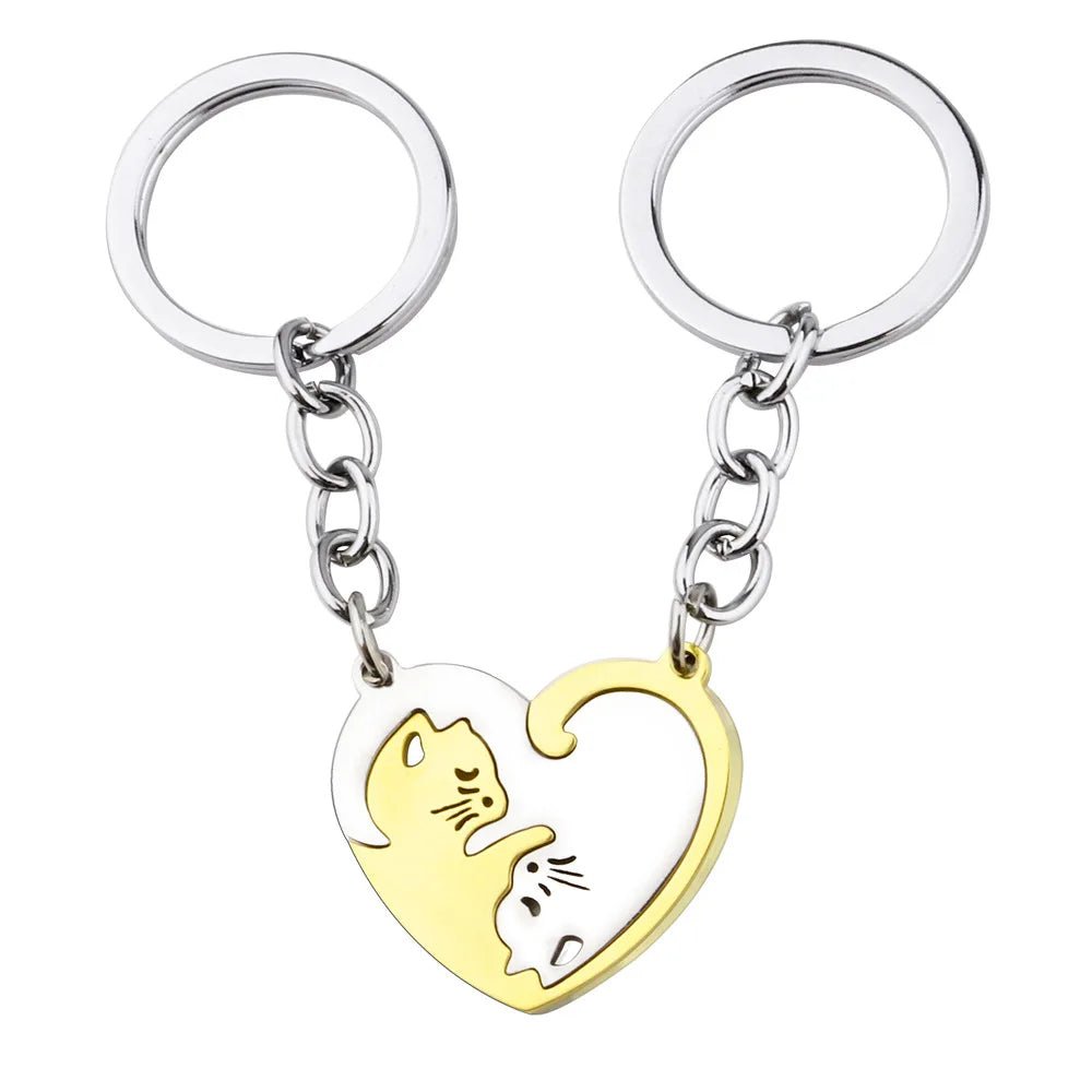 Cat Matching Necklaces Best Friend Necklaces Girls Fashion Couples Friendship Pendant Heart Yin Yang Necklace Keychain