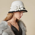 Flower Fedoras Hats for Winter Autumn Elegant British Ladies Wool Fisherman Cap Female Church Jazz Hat Luxury Party Felted Hats