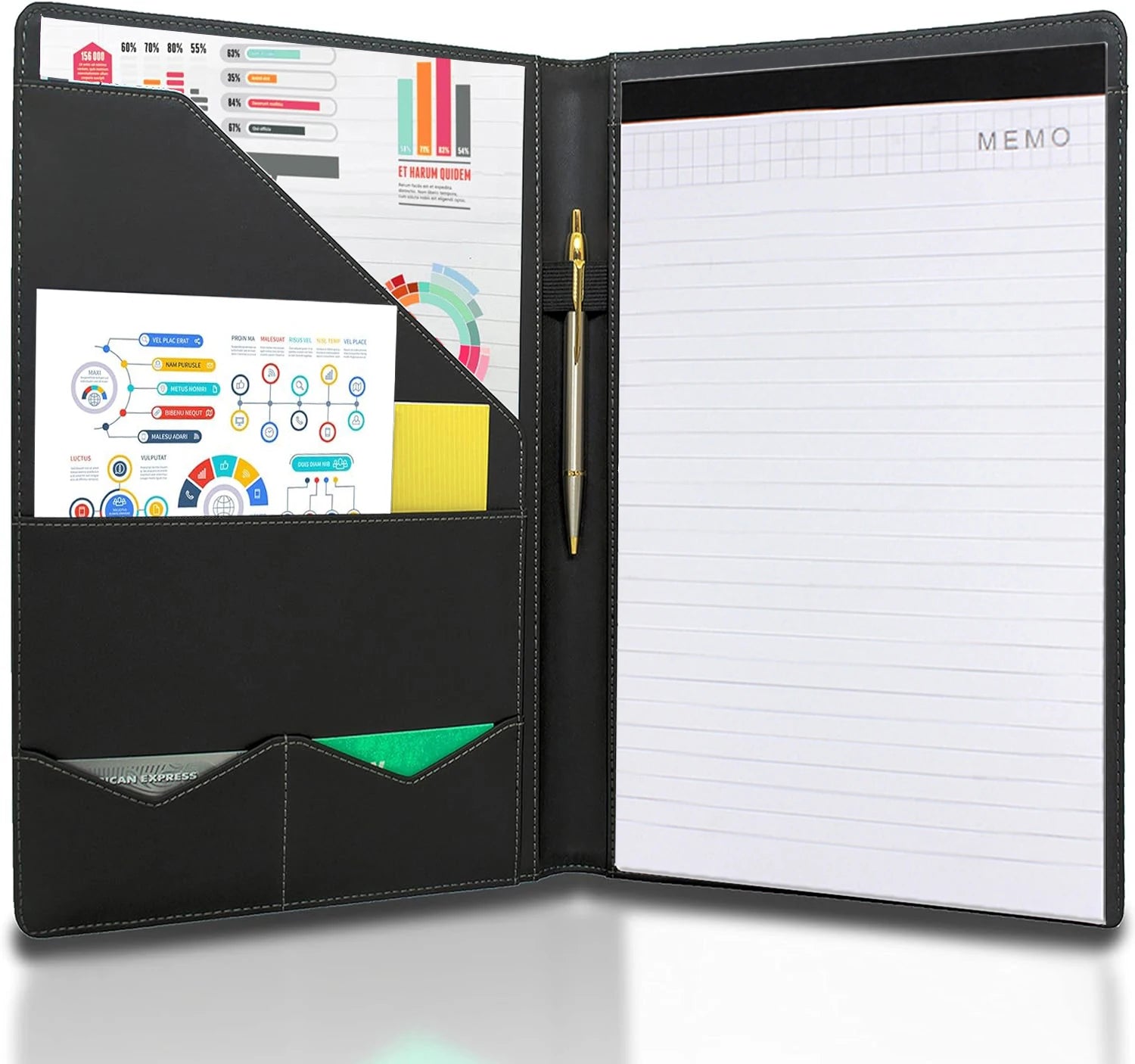 PU Padfolio Portfolio  A4 Business Card Legal Documents Interview Folder Letter-Sized Notepad Included Organizer Binder