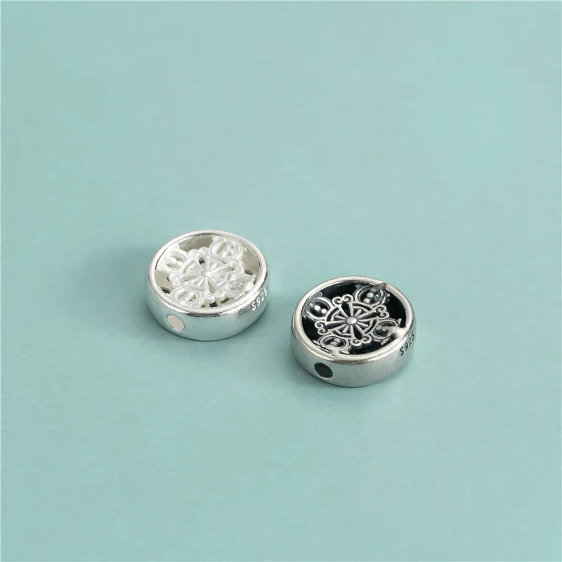 Wholesale 925 Sterling Silver Retro Hollow Out Round Spacer Beads Antique Silver Spacer Beads for Jewelry Making