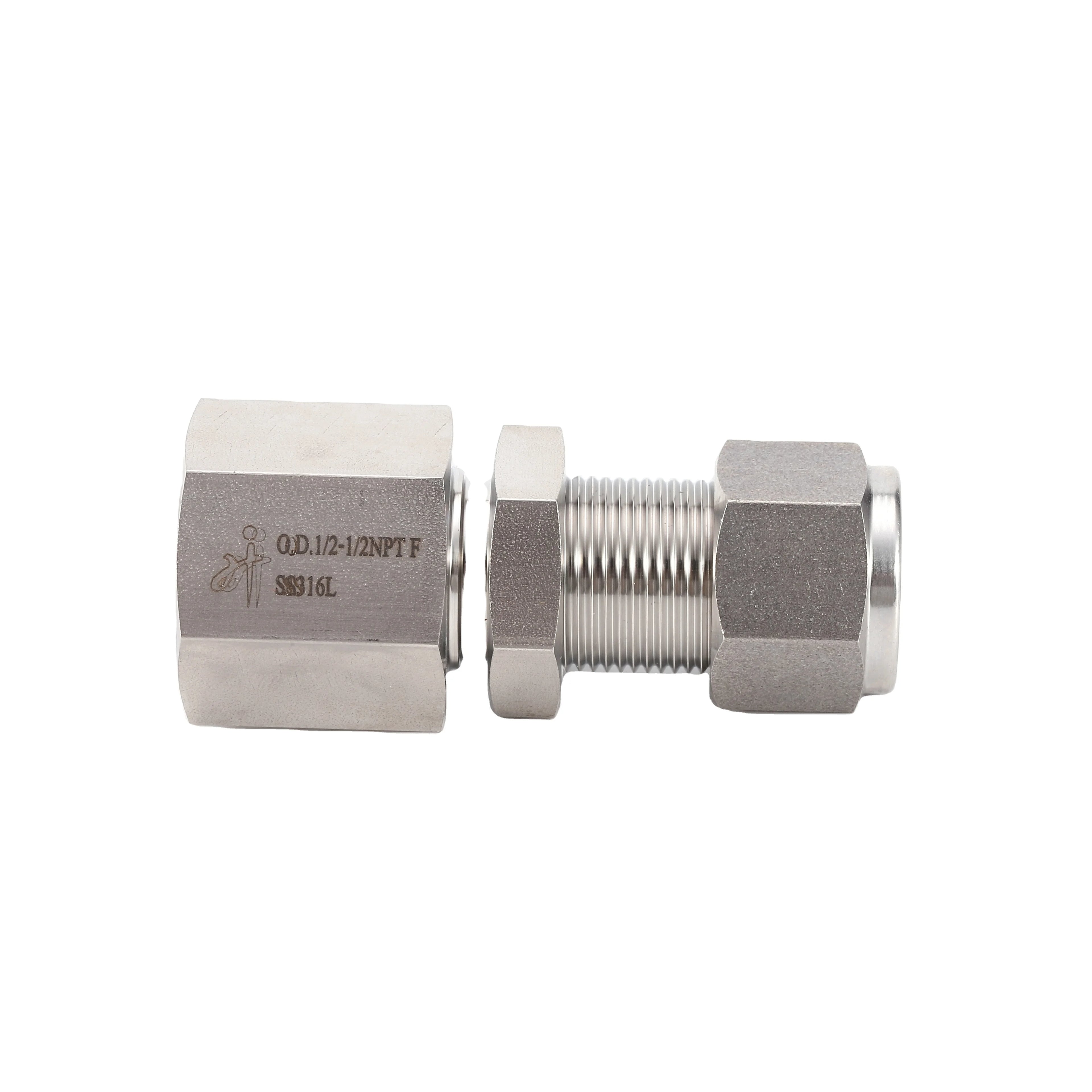 Female Bulkhead Fitting 316 Ss Compression Fitting Double Ferrule NPT Bulkhead Female Connector